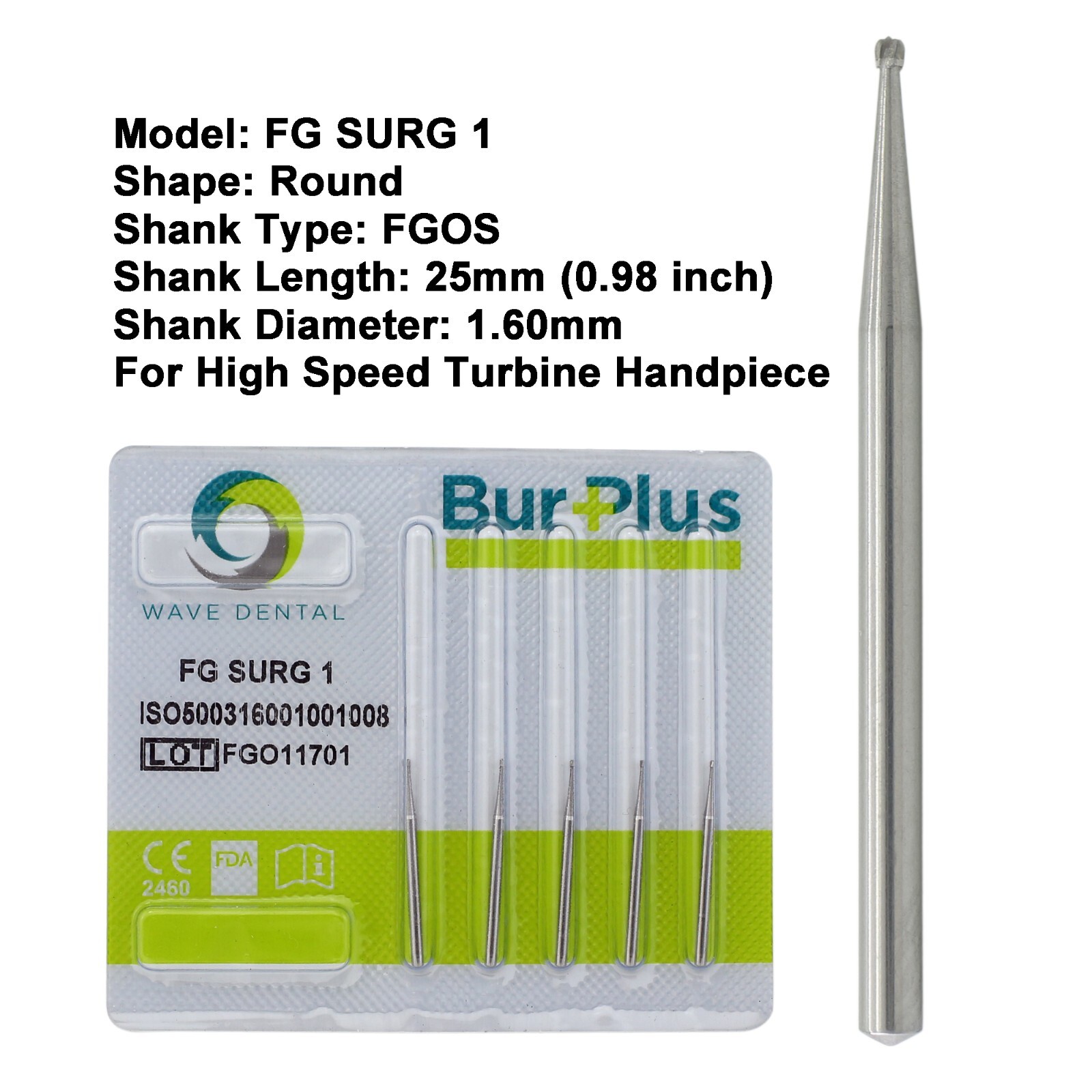 Wave Dental Carbide Round Surgical Burs for High Speed Handpiece FG SURG 1 2 3 4