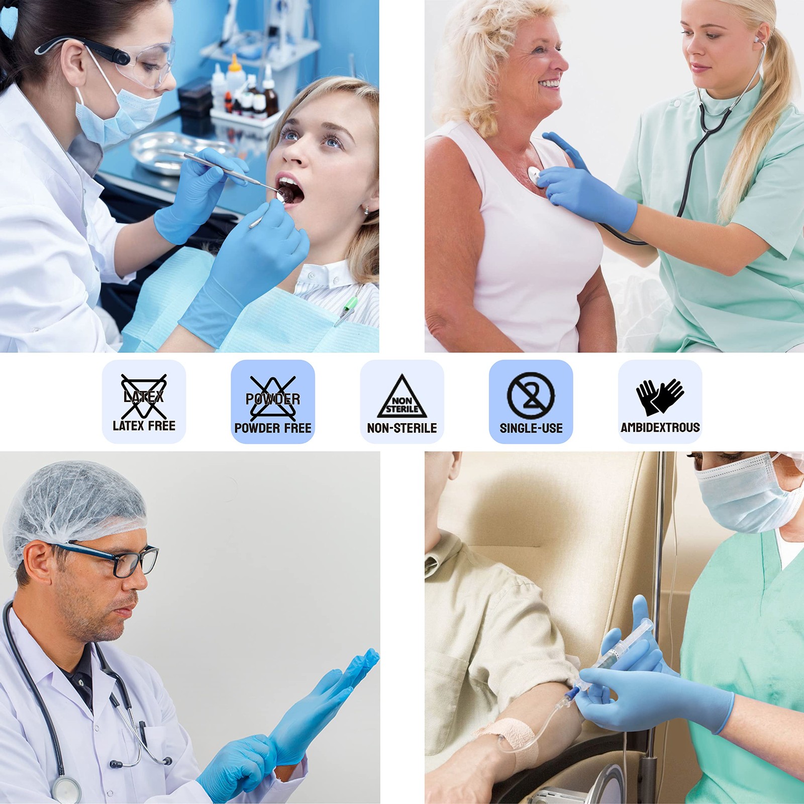 Medium Blue Nitrile Gloves Pack Of 100 Powder Free Latex Free Medical Use