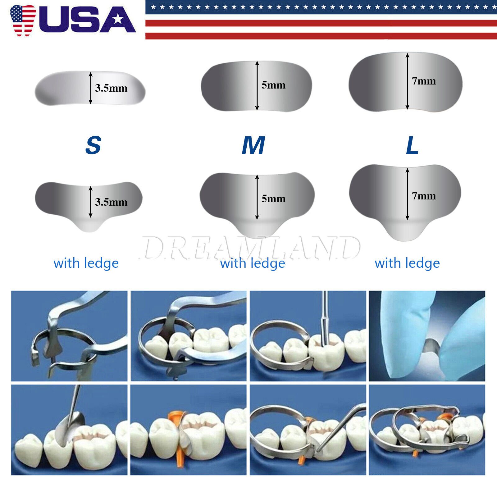 50Pcs Dental Metal Matrices Matrix Band Sectional Contoured Refill S/M/L 35μm DK