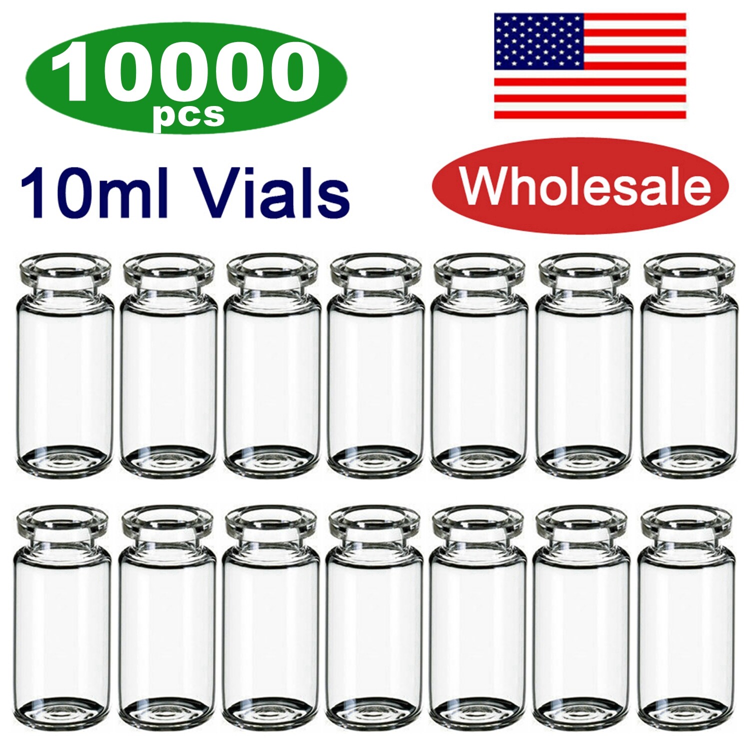 10000pcs 10mL Lab Vials Borosilicate Glass Clear Headspace Crimp Top Flat Bottom