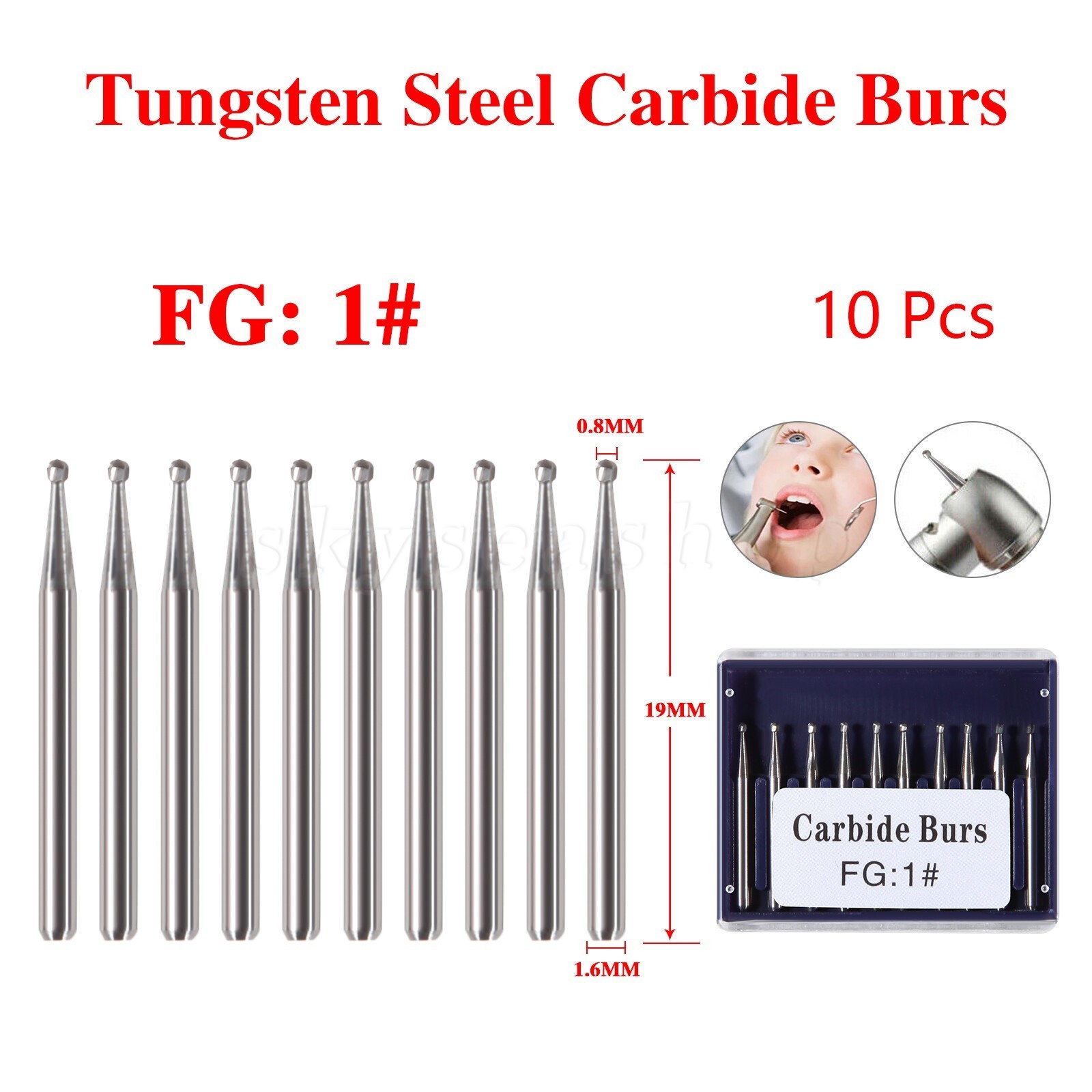 10-100pcs Dental Tugsten Round Carbide Burs FG 1-5 Burs for High Speed Handpiece