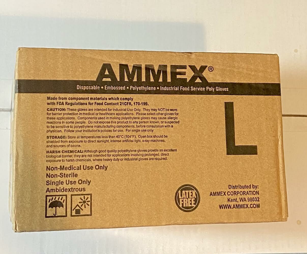 AMMEX Food Service Industrial Poly Plastic Gloves Disposable 1000-CASE Large