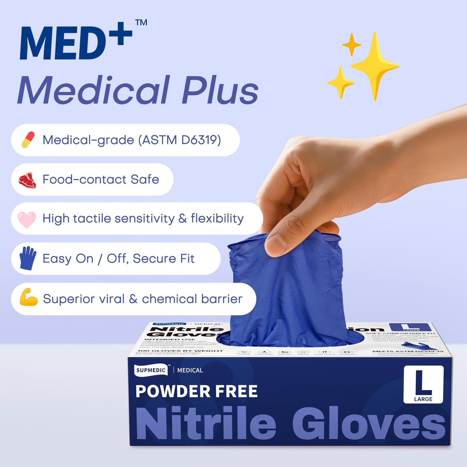 Supmedic Nitrile Exam Gloves, 4 Mil 100 Pcs, PowderFree LatexFree Cooking Foo…