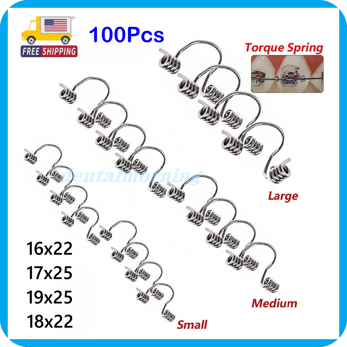 100Pcs Dental Orthodontic Torque Spring Anterior Teeth Torquing Springs S/M/L