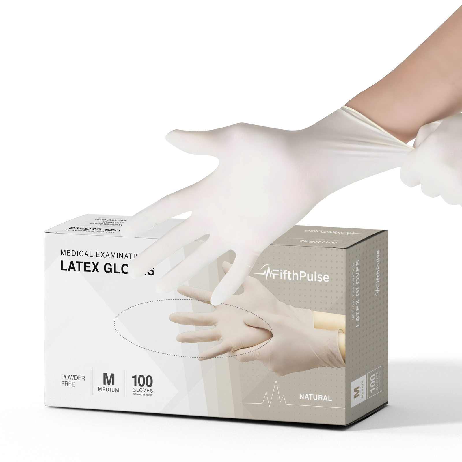 FifthPulse Medical Exam Latex Powder Free Disposable Gloves 100 Pcs Med Natural