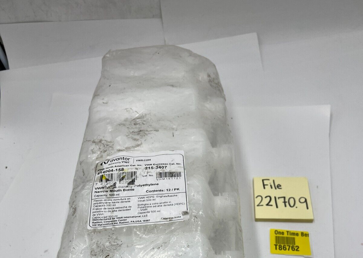 (QTY 12) VWR 414004-158 High-Density Polyethylene Narrow Mouth Bottle 500ml
