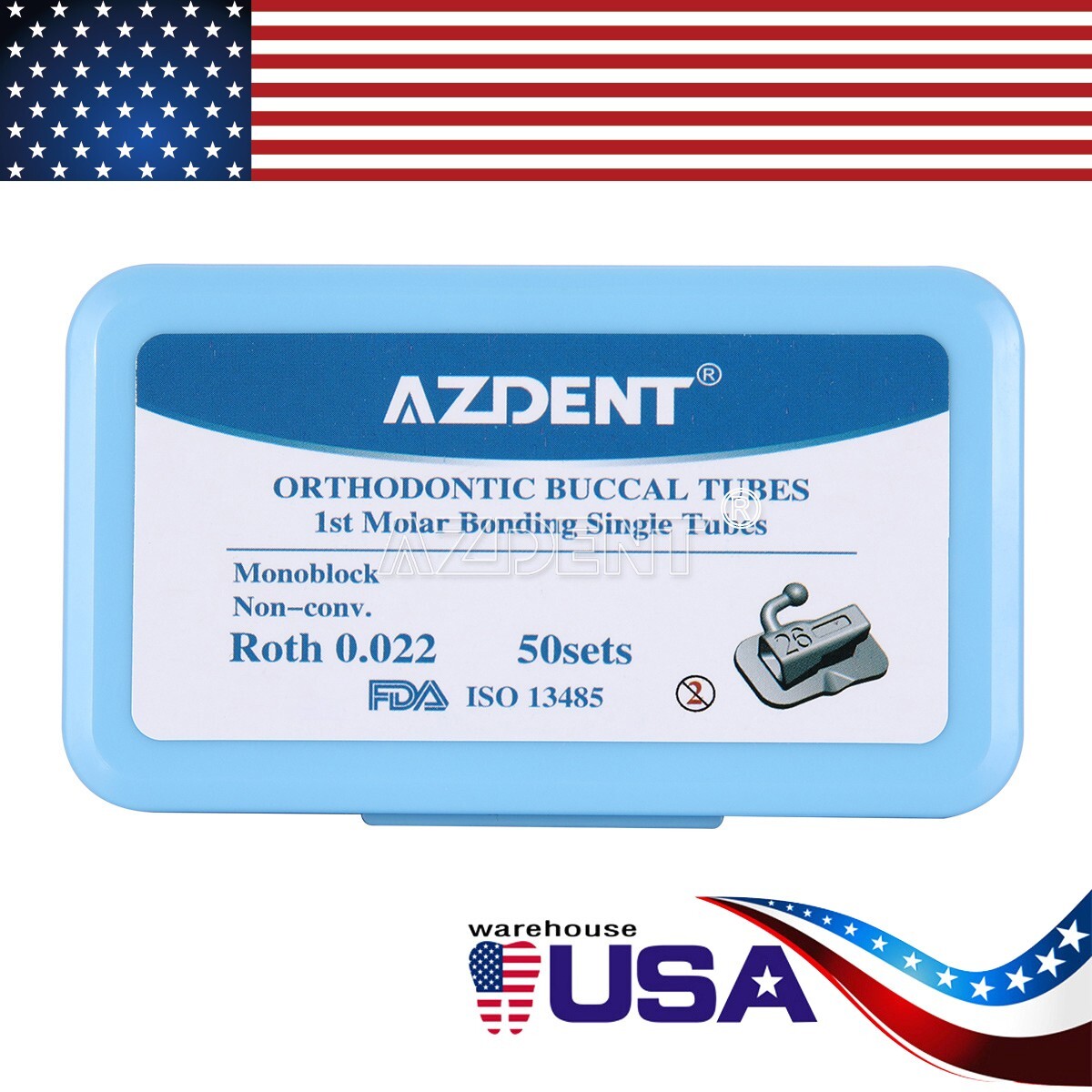 200pc AZDENT Dental Orthodontic Monoblock Buccal Tube MBT Roth 022 1st 2nd Molar