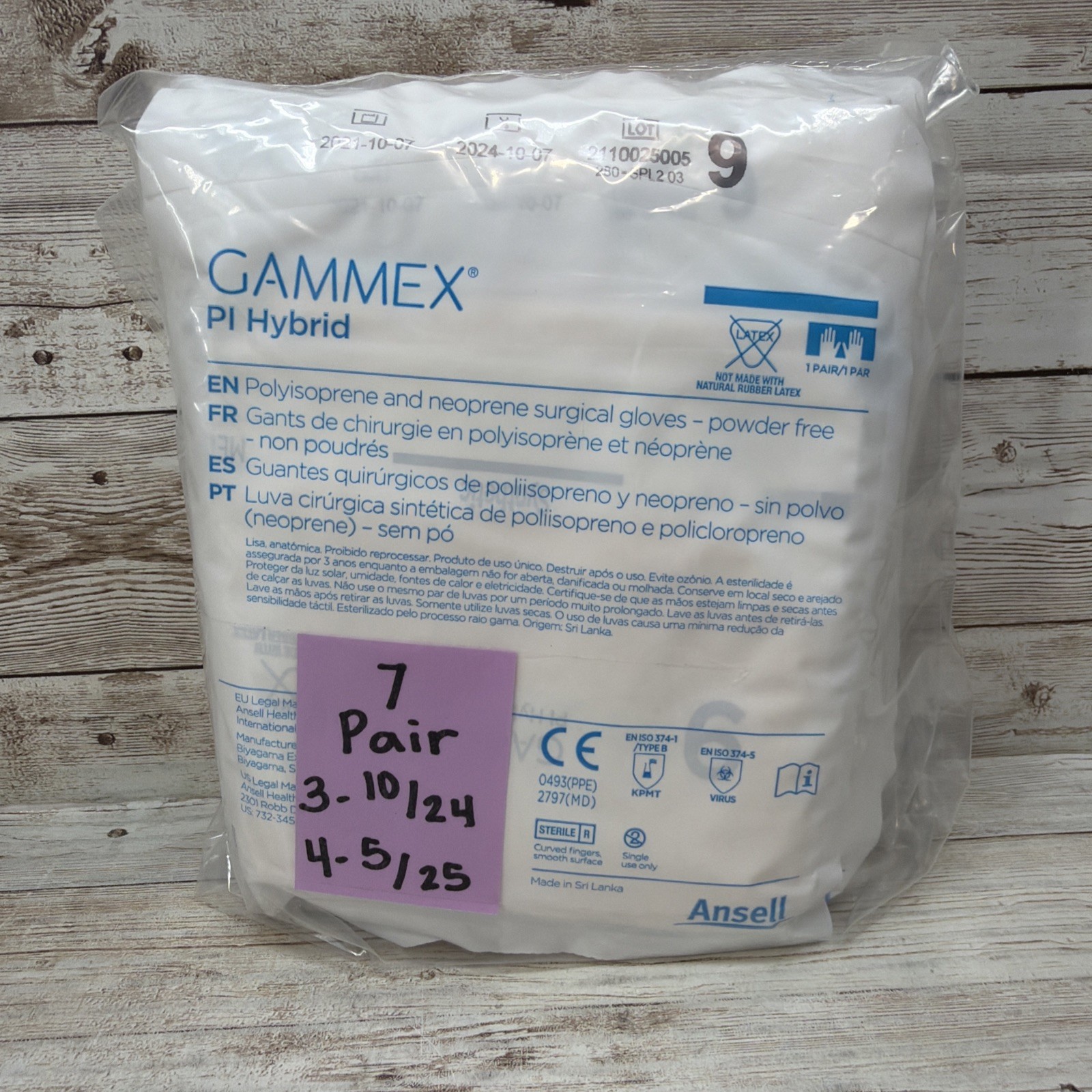 Gammex PI Hybrid Surgical Gloves Sterile Ansell *7 Pair* Size: 9 *See Dates*