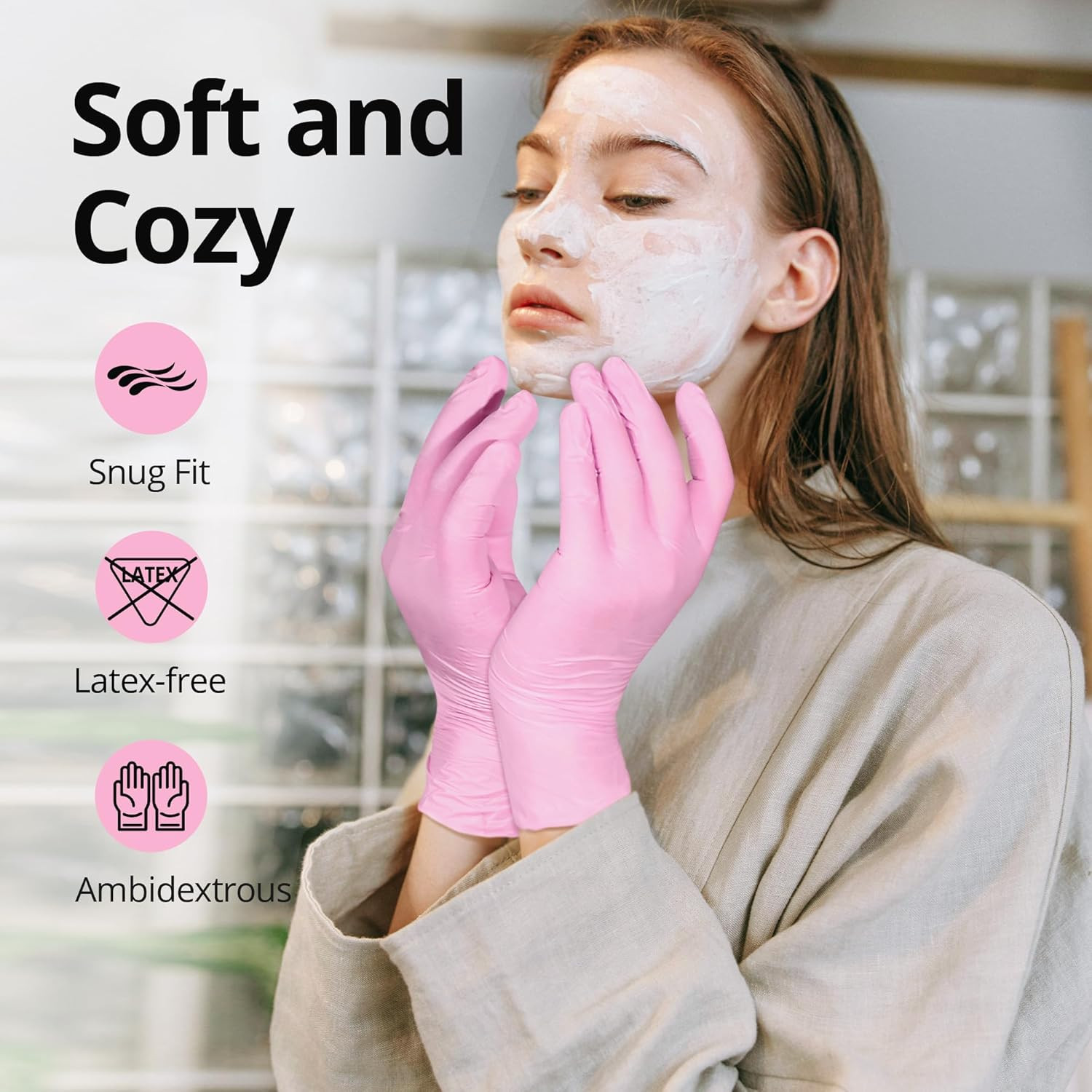 Pink Nitrile Gloves, 3-Mil Industrial Gloves Disposable Latex 100-Ct Box Medium