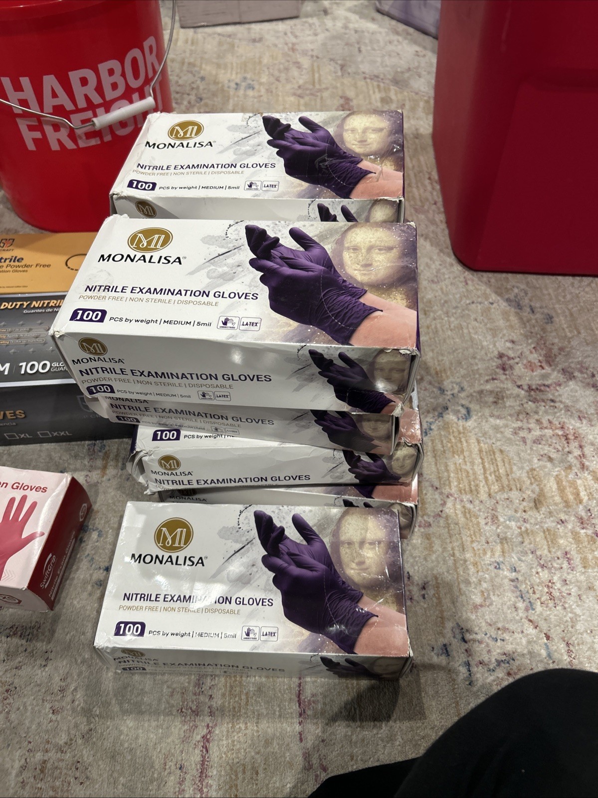 MonaLisa Exam Gloves Large 100 Count Box Non Sterile Gloves Purple Disposable