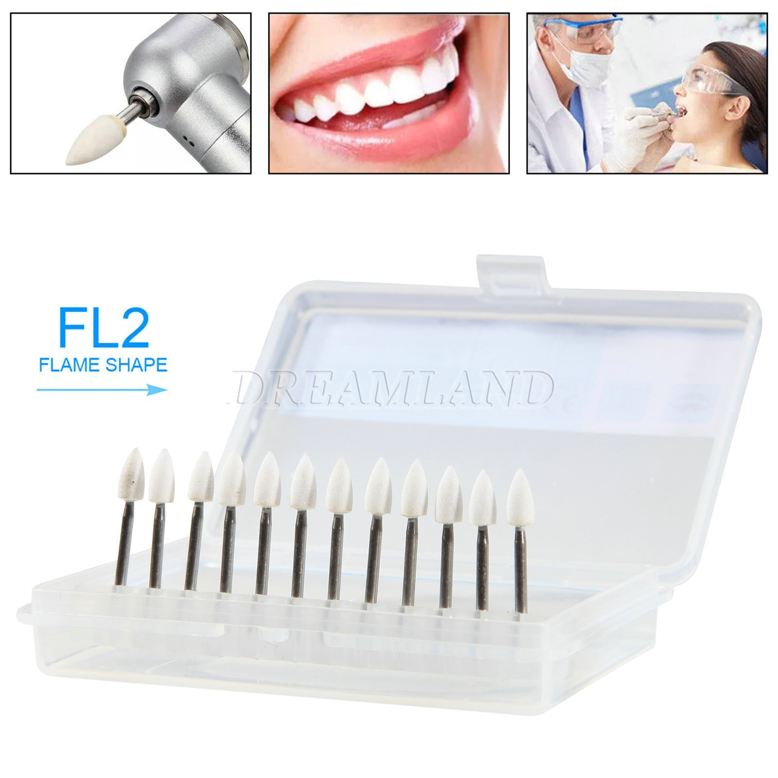 FL2 Dental Flame White Stone Polishing FG Burs Abrasion Point Bur 12Pcs/Pack