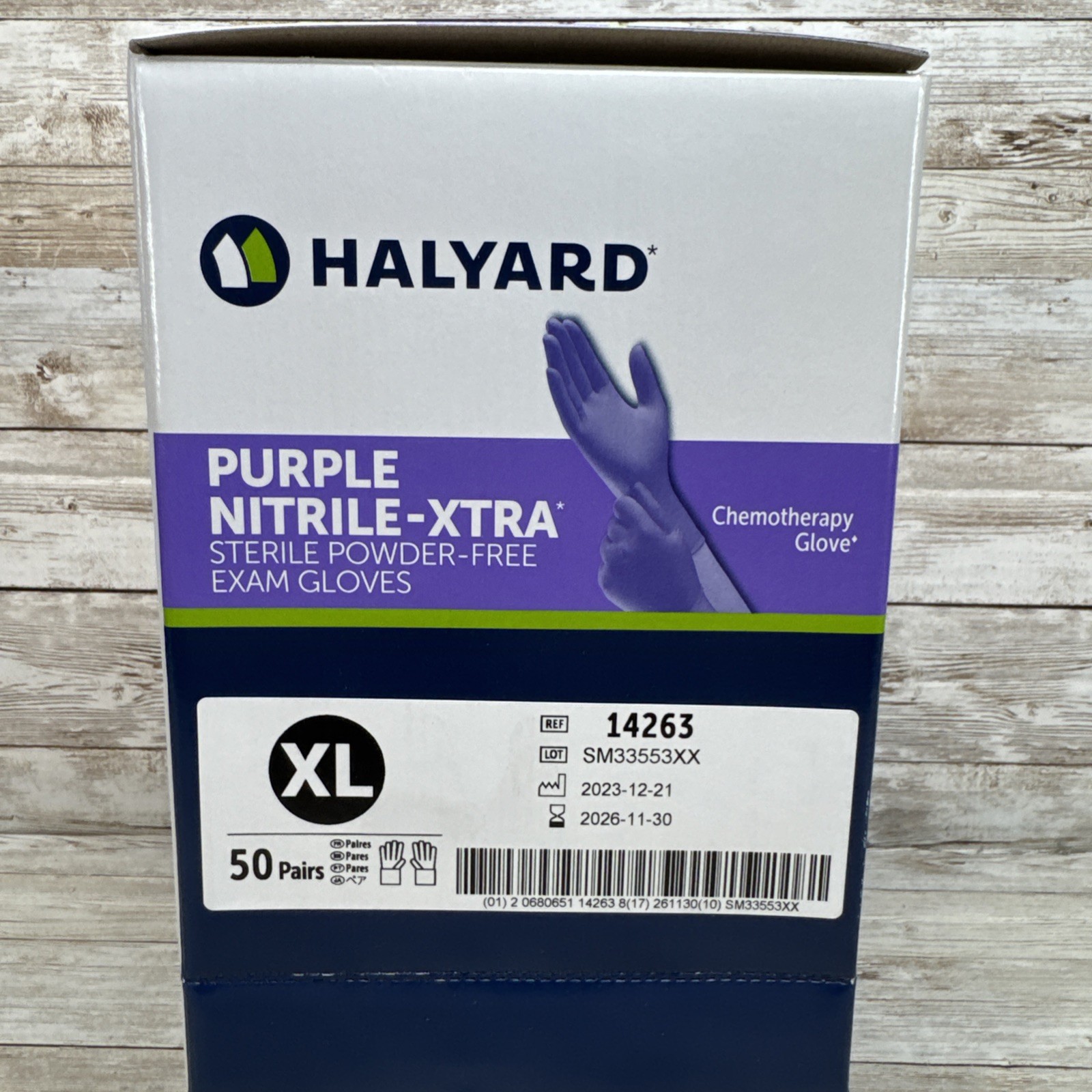 Halyard Purple Nitrile-XTRA Sterile Exam Gloves *Dented Box* Size: XL Exp: 11/26
