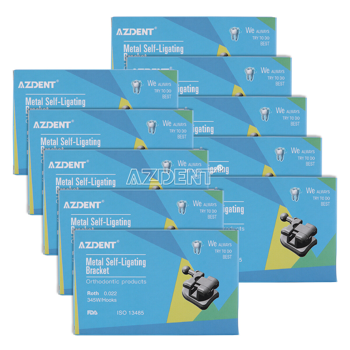 10X AZDENT Brackets de autoligado y tubo bucal Dental Ortho Roth.022 Ganchos 345