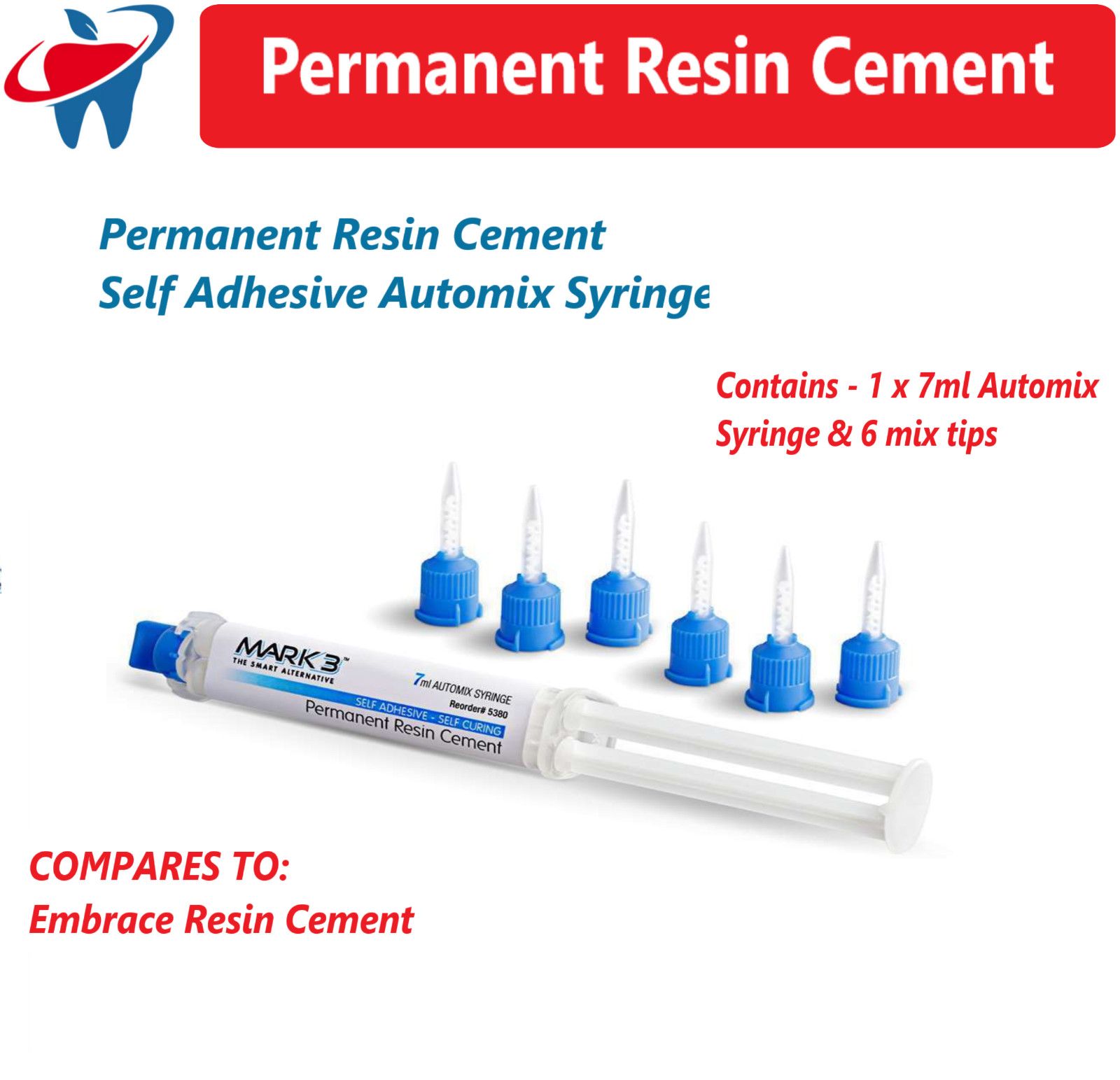 Dental Permanent Resin Cement, Universal Dual Cure Resin Cement Automix Syr 8gm