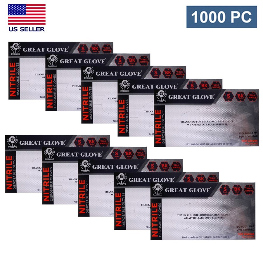 Great Glove Black Nitrile Gloves 3.5 Mil Latex & Powder Free 1000 S M L XL