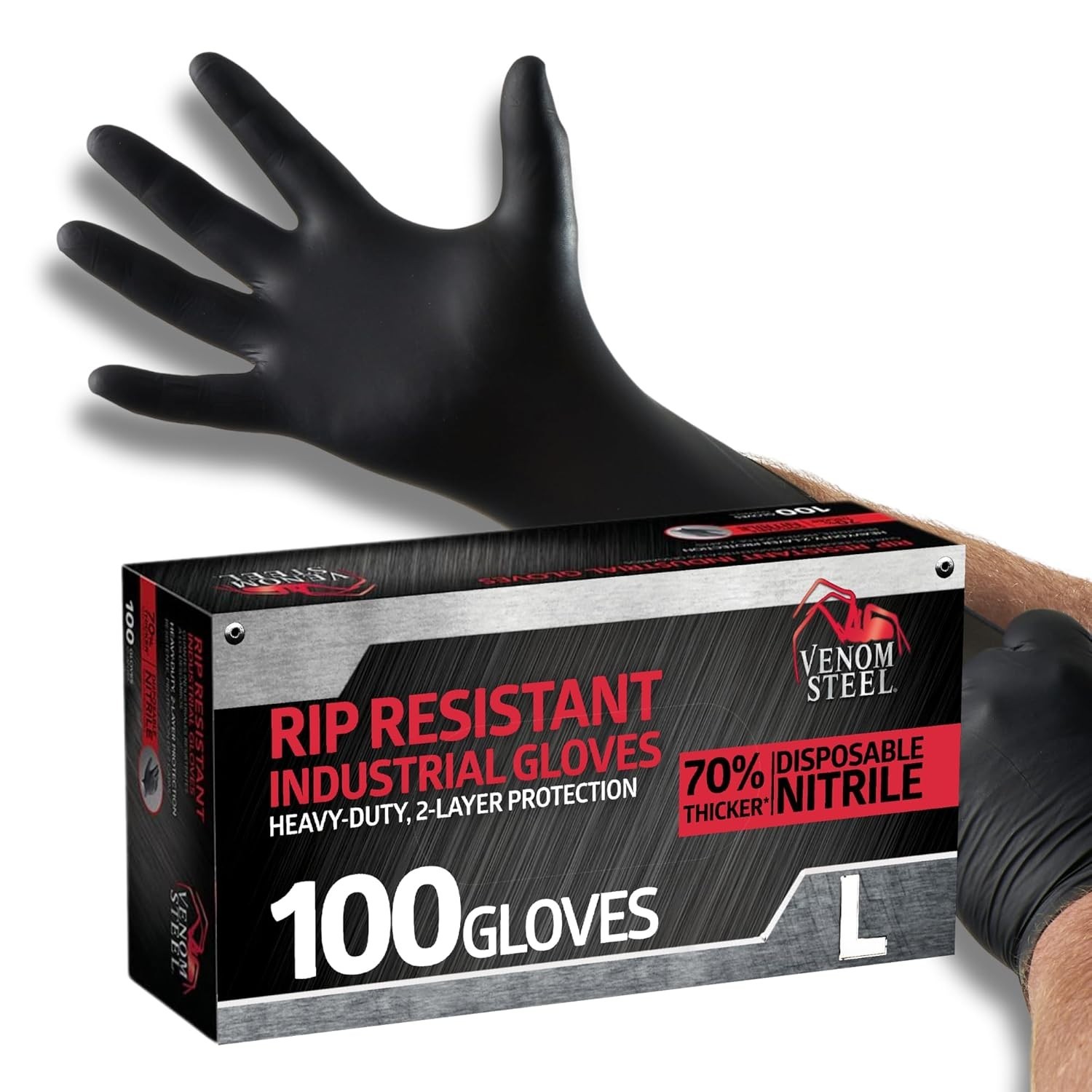 Large Black Disposable Nitrile Gloves, 6 Mil – Ultimate Protection, 100 Count