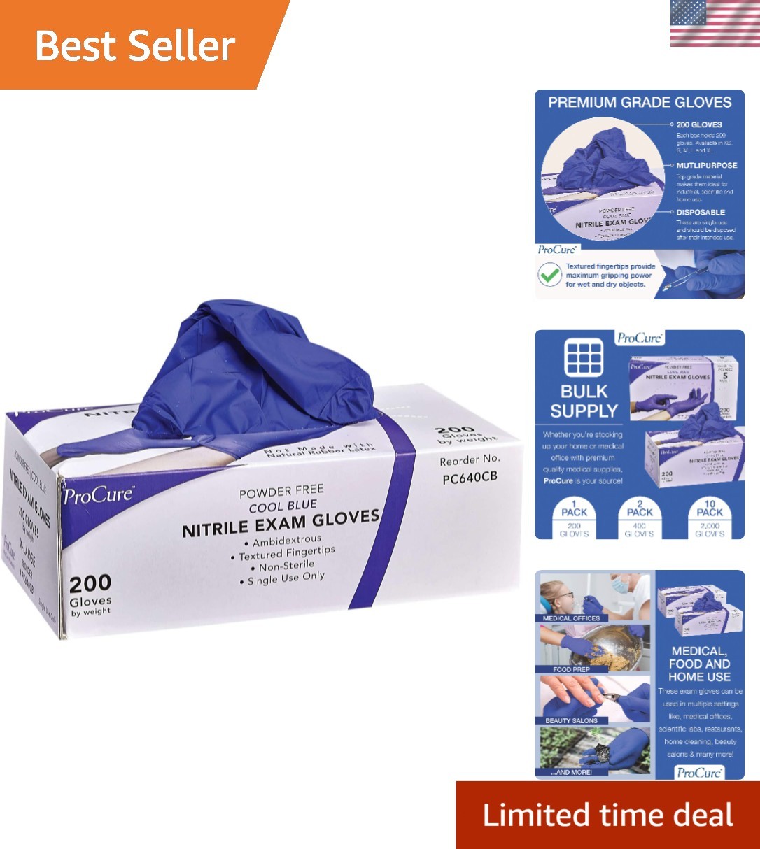 Disposable Nitrile Gloves Latex Free Powder Free Medical Exam Gloves 200