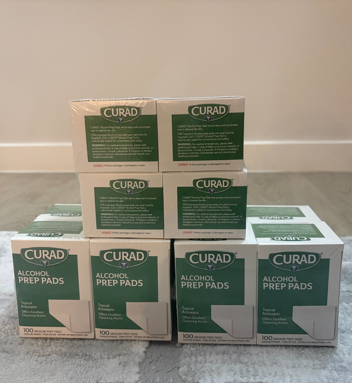 Curad Alcohol Prep Pads 1200 Count 70% Isopropyl Sterile 12 Boxes Bulk Medical