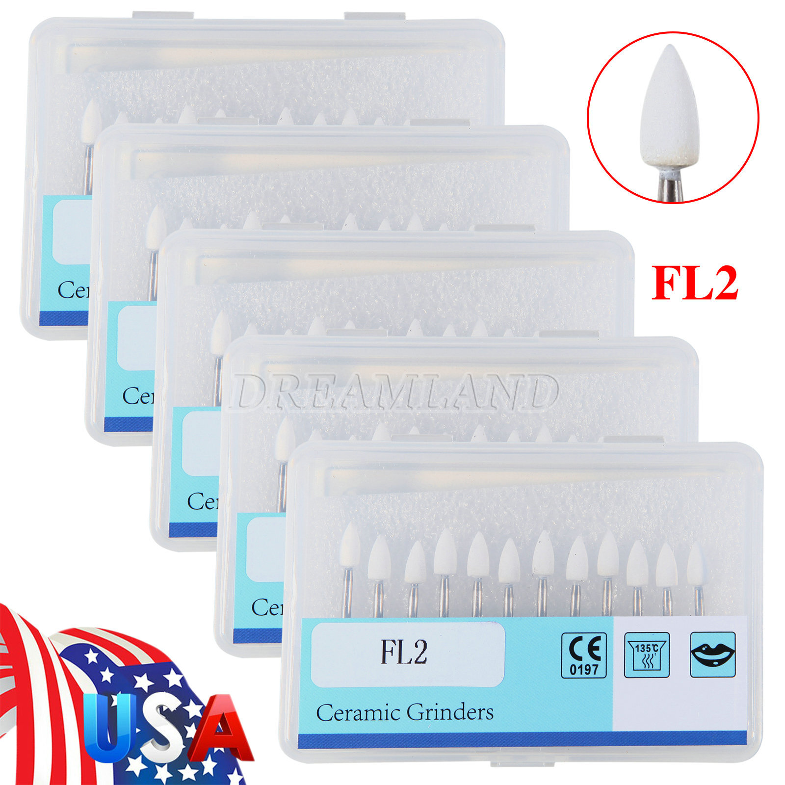 Dental White Polishing Stone FG Burs Flame Cone Shape Burs Drills Arkansas Stone