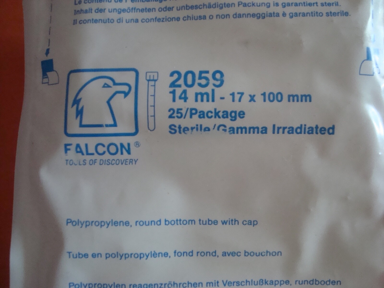 Becton Dickinson FALCON 2059 Tubes 14ml Polypropylene 25/pk NOS