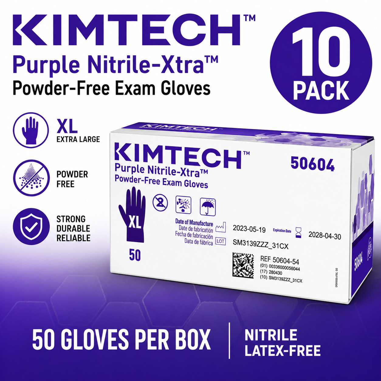 Kimtech Purple Nitrile Xtra Exam Gloves XL 50604 Powder Free 10 Boxes(500 pack)