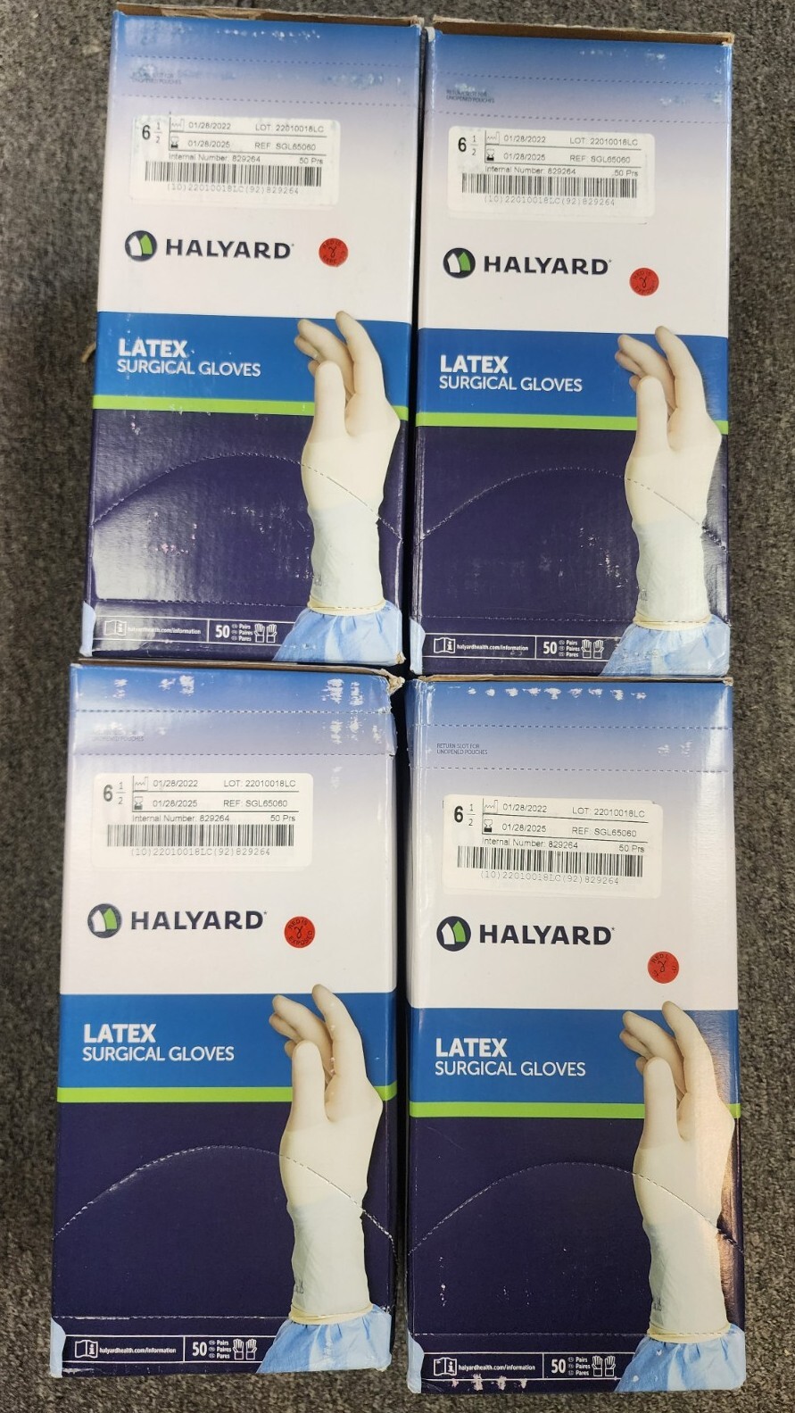 4 CASES Halyard Latex Surgical Gloves – Size 6.5 (200 prs) EXP 2025/01/28