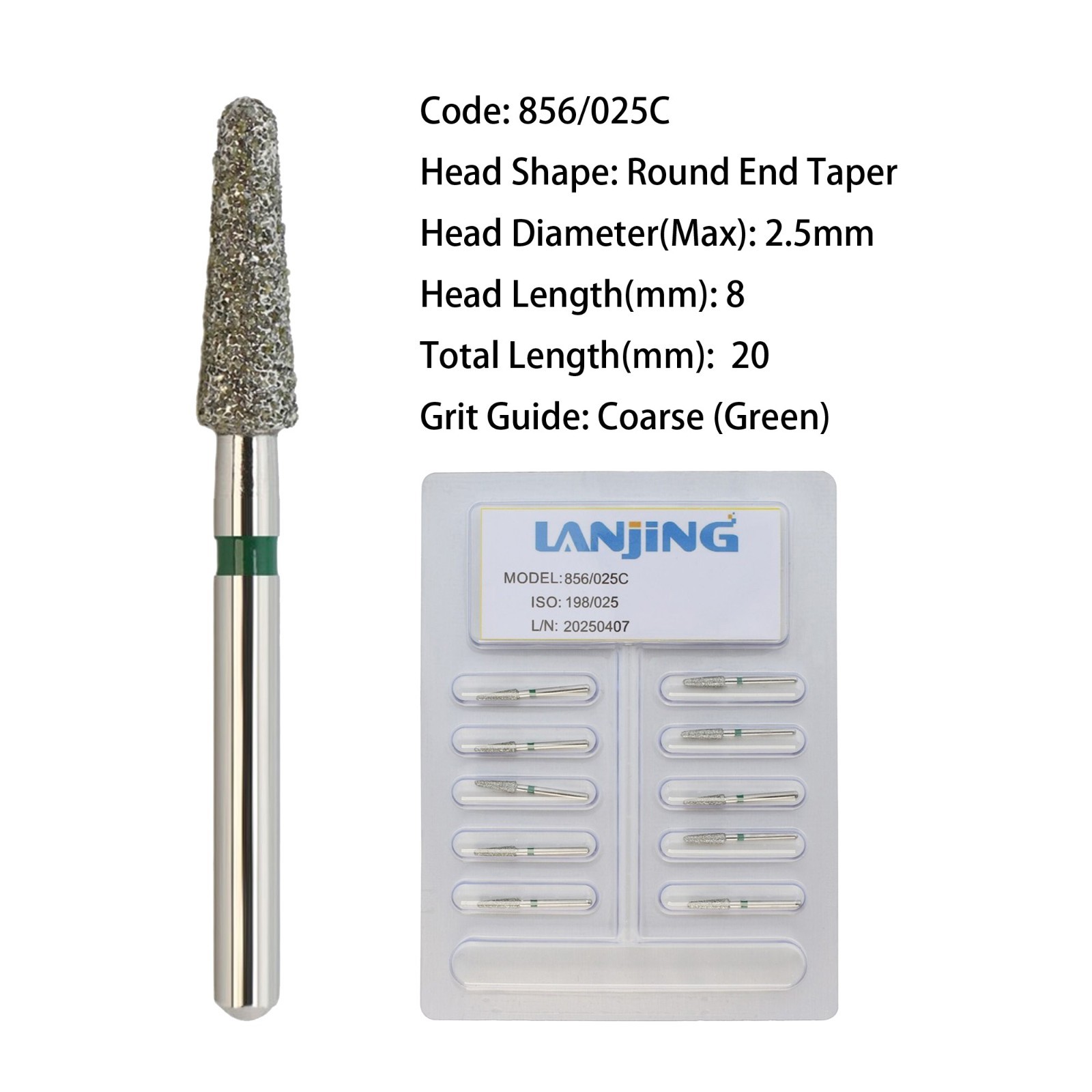 Dental Diamond Burs FG Round End Taper High Speed Super Coarse Fine Grit 856