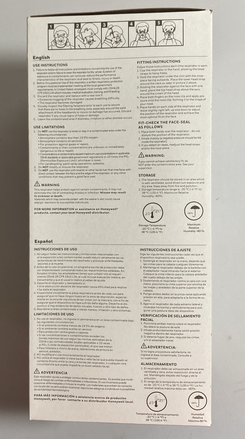 NEW IN BOX N95 Honeywell DF300 Series Particulate Respirator Masks 50 Masks