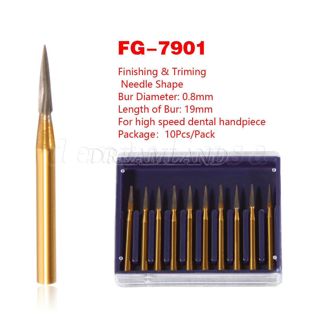Dental Tungsten Carbide Gold Burs Trimming / Finishing / Polishing Flame FG7901