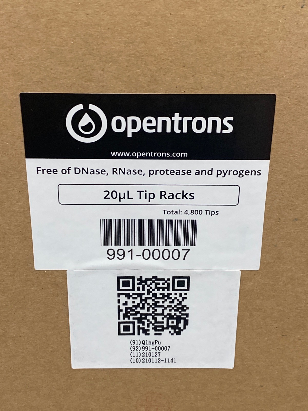 (4800/Cs) OPENTRONS OT-2 20uL Polypropylene Pipet Tips 50×96 Racked 999-00007