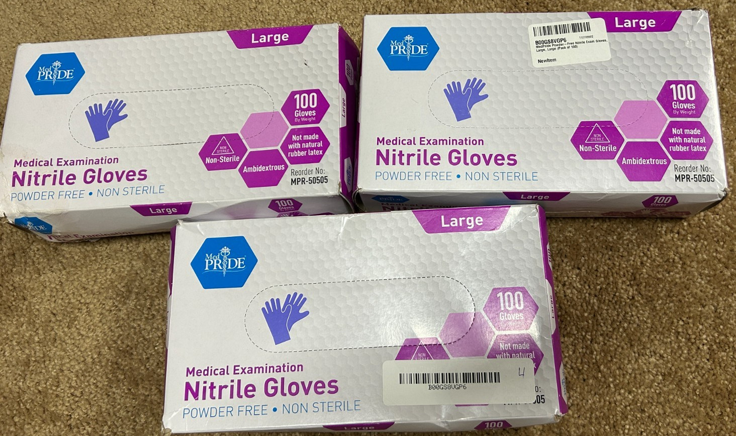 MedPride Powder-Free Nitrile Exam Gloves, Large, (Pack of 100)-3 boxes
