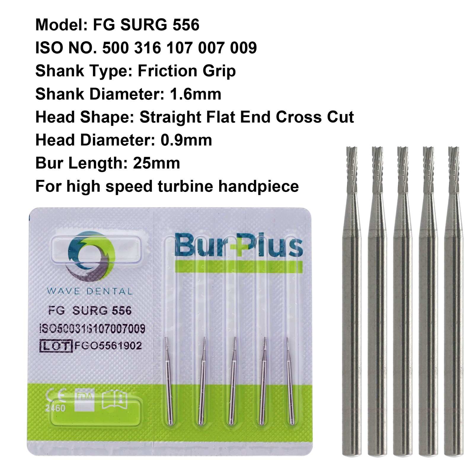 Wave Dental Carbide Surgical Bur 557 557L 556 FGOS 25mm Straight Fissure Prima