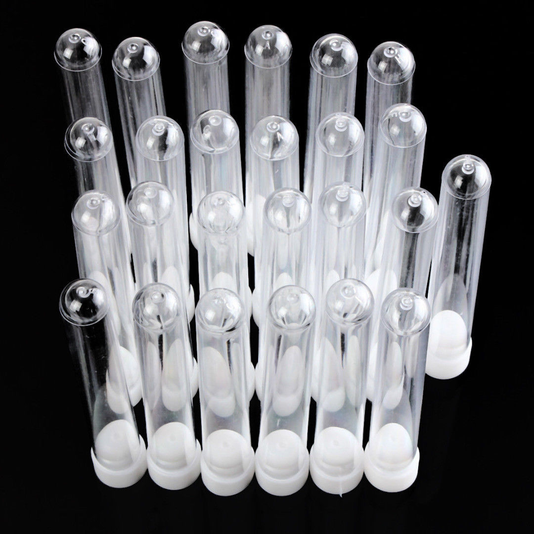 25/50pcs Plastic Test Tubes Vials with Caps & Pipe Rack Holder Stand 40/50 Holes