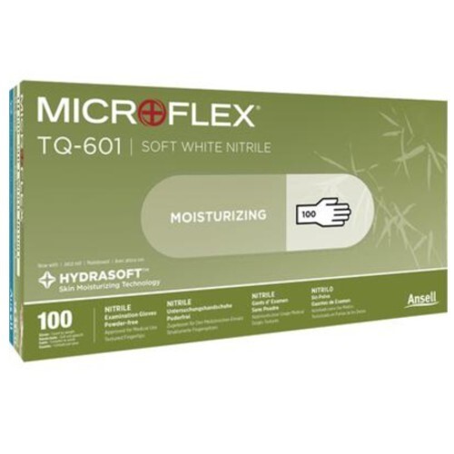 *1,000-Gloves* MicroFlex Soft White PF Hydrasoft Nitrile Exam Small TQ-601-S