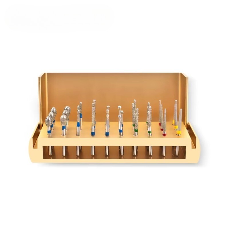 IN US-30Pcs Dental Diamond Burs Drill+Disinfection Bur Block HighSpeed Handpiece