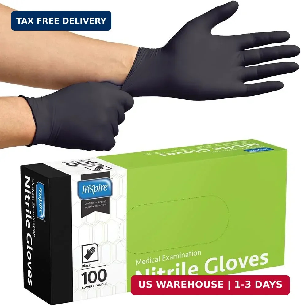 Inspire Black Nitrile Disposable Gloves | 4.5 Nitrile Disposable Safety Medical
