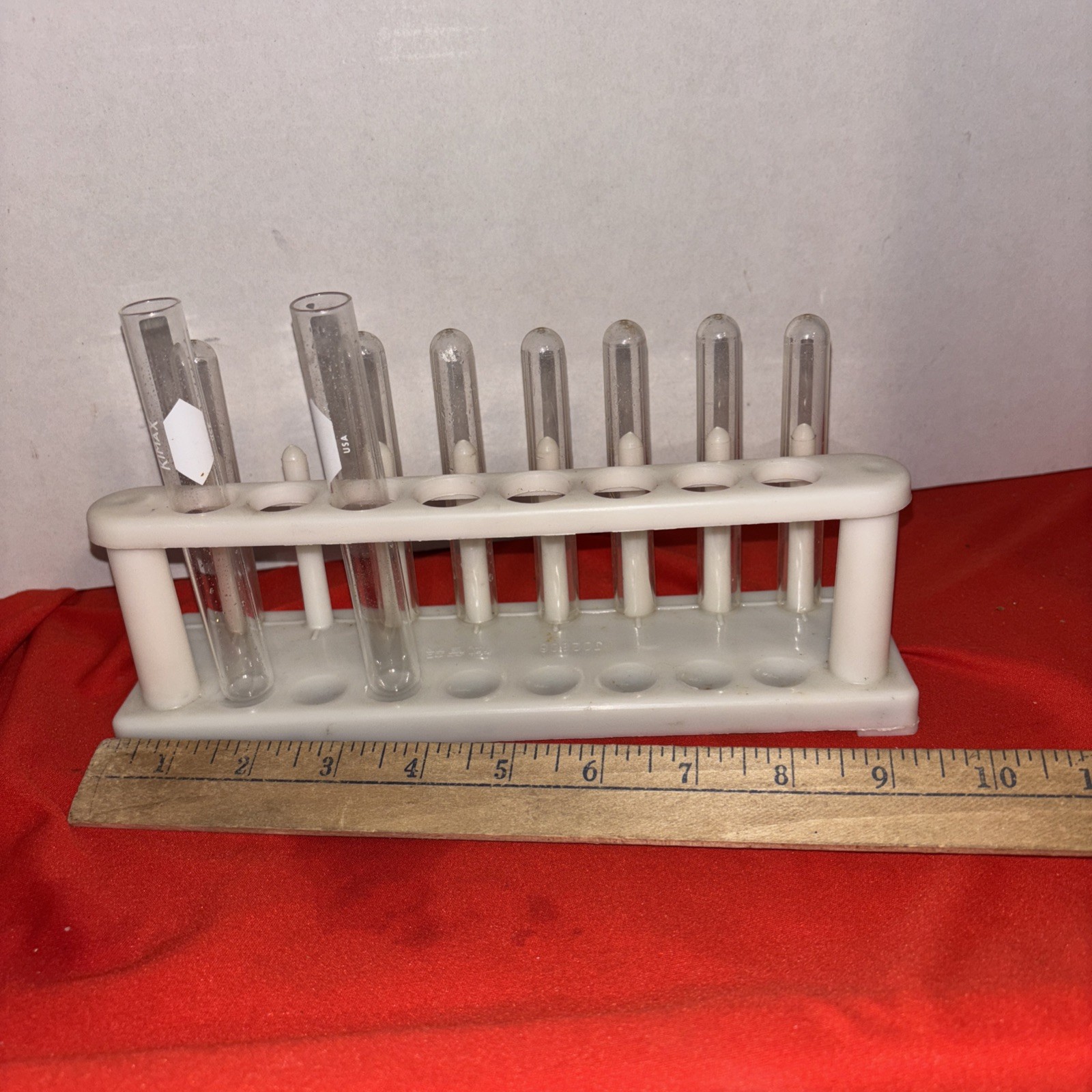 Plastic Test Tube Holder Stand With 9 Glass Tubes – Estate Find