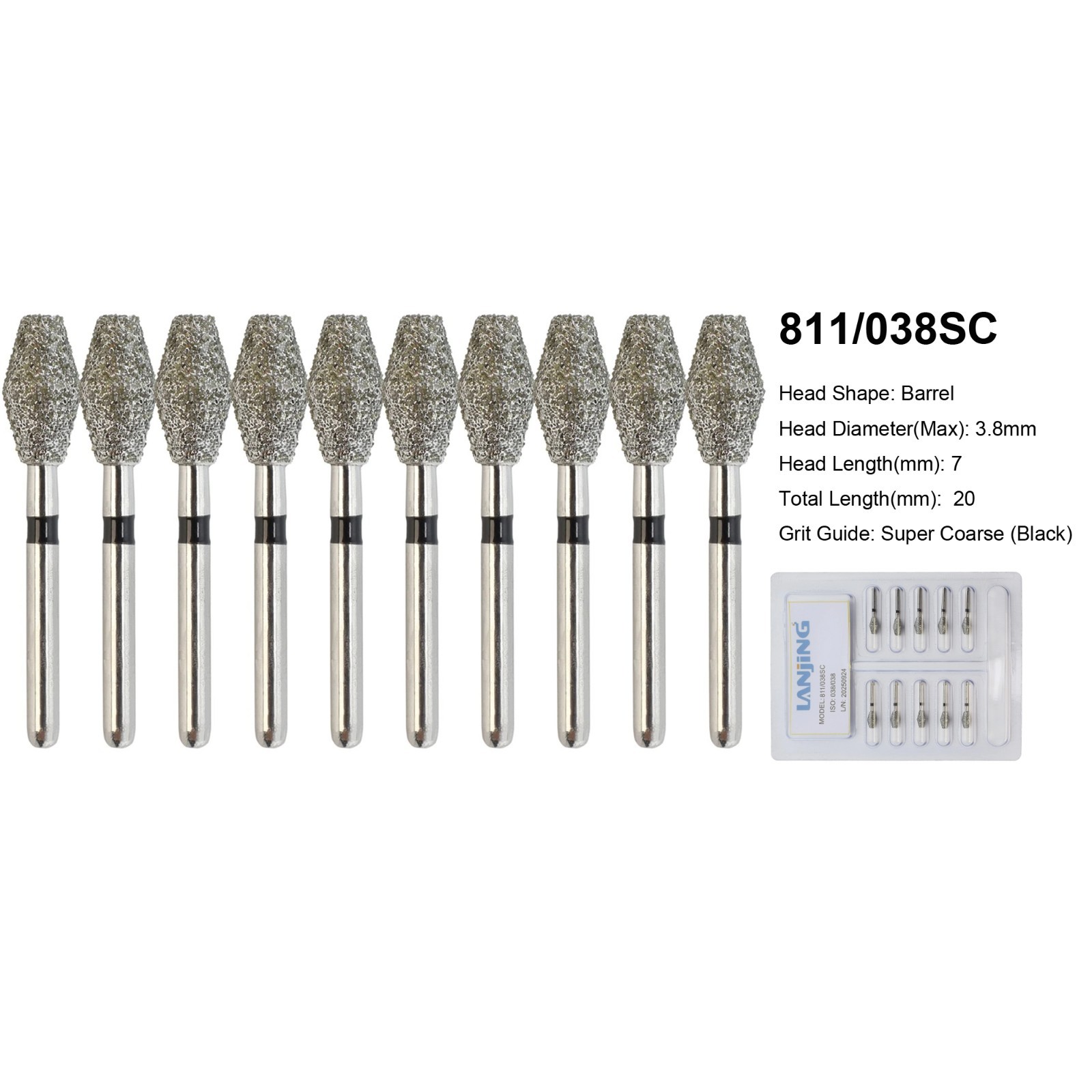 Dental Diamond Bur FG Barrel Bur 811/032 811/038 Super Coarse Black High Speed