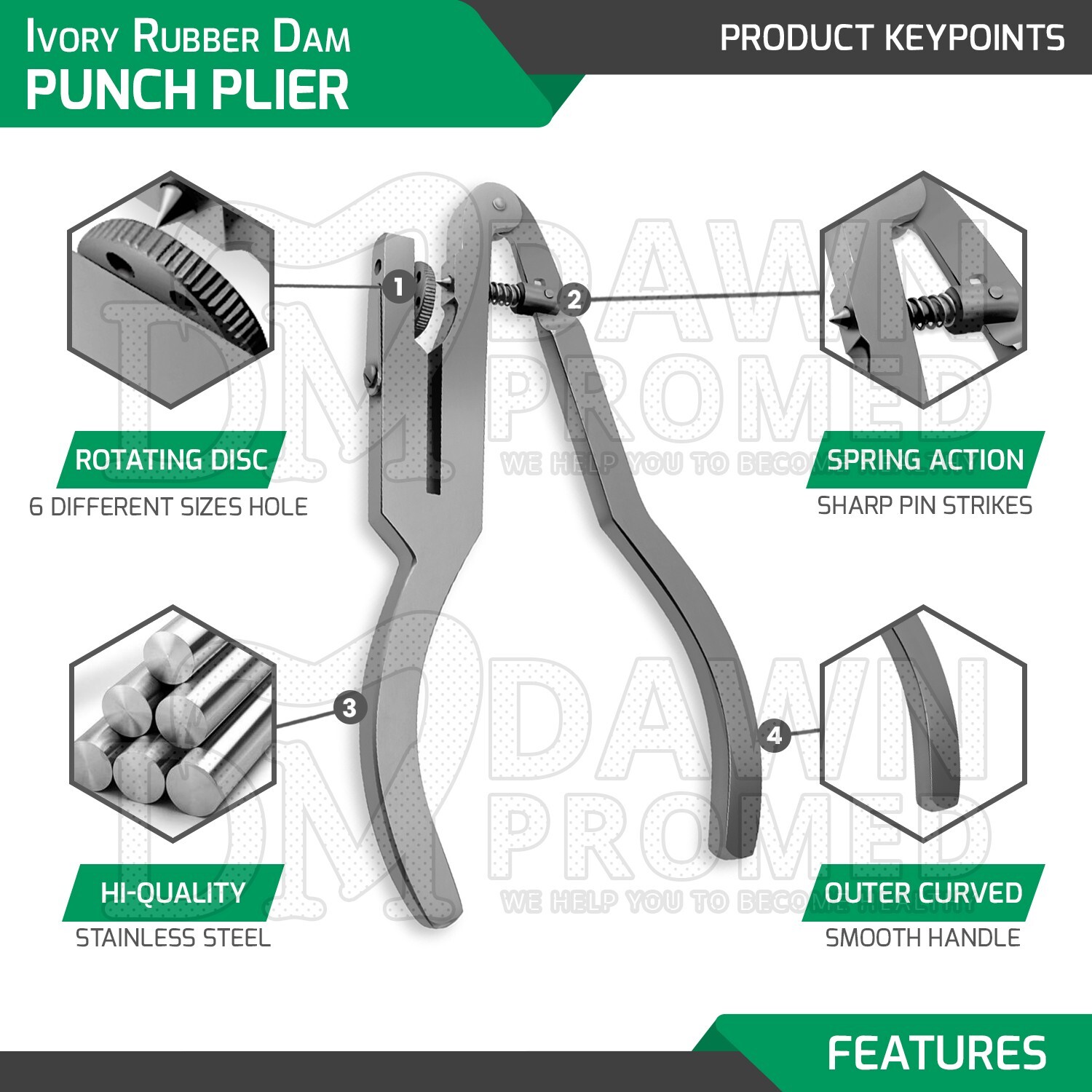 Dental Ivory Rubber Dam Hole Punch Plier 6.75″ Endodontic Clamp German Grade
