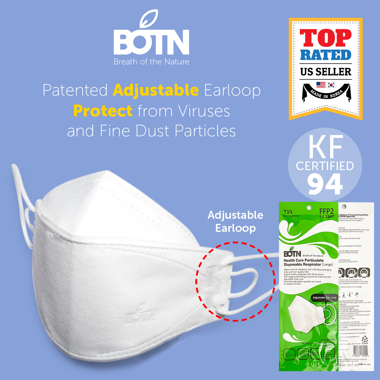 5 PCS KF94 WHITE Protective Face Mask Adult Made in Korea KFDA Approved TIA BOTN