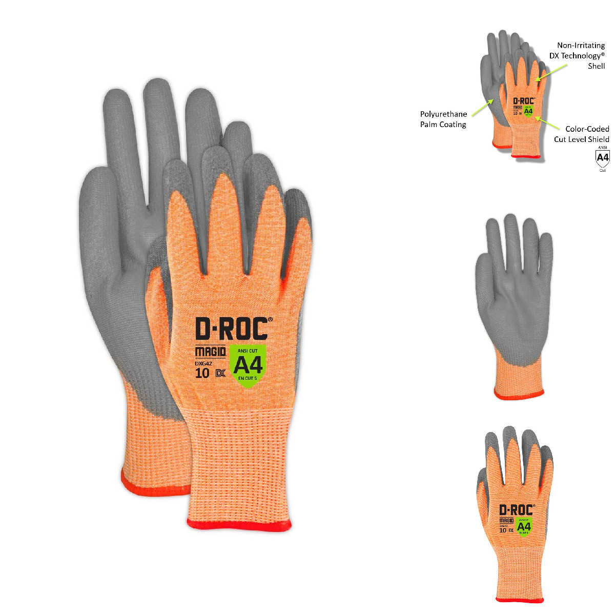 Magid D-Roc Dx Technology Ansi A4 Polyurethane Palm Work Glove 12 Pairs Size