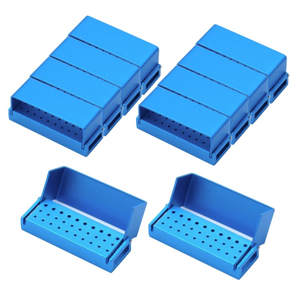 10Pcs Opening Dental Burs Disinfection Box Aluminum Sterilization Case 30 Holes