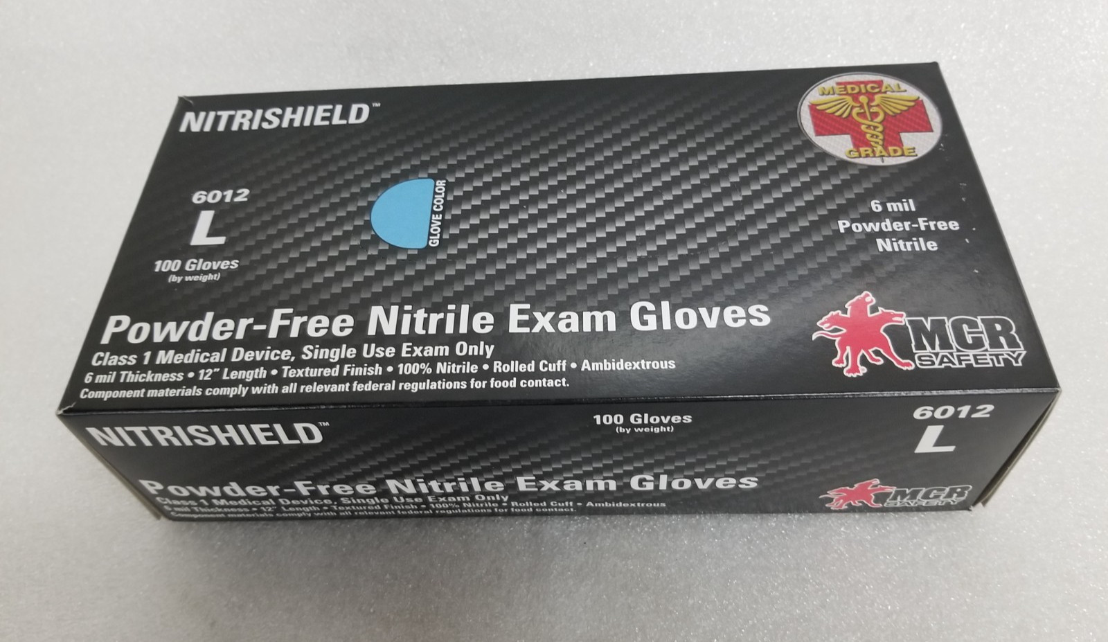 MCR 6012L NITRISHIELD 6 Mil Medical Grade 12″ Powder Free Glove Size-L 100/ Box