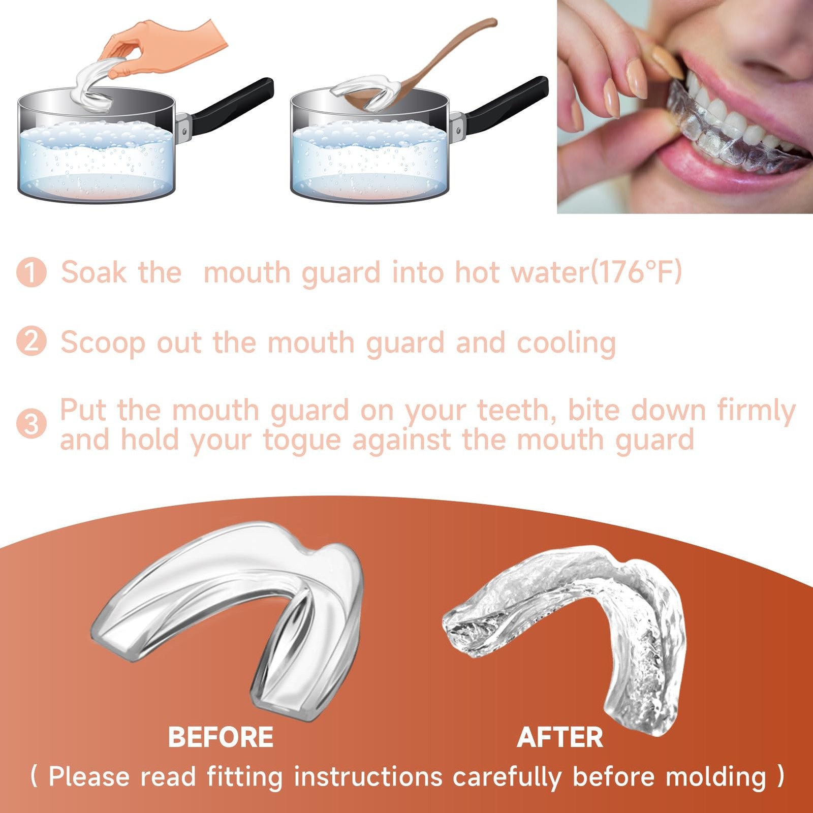 Orange Mouth Guard for Women & Adult, 4 Pack Large Size Large,