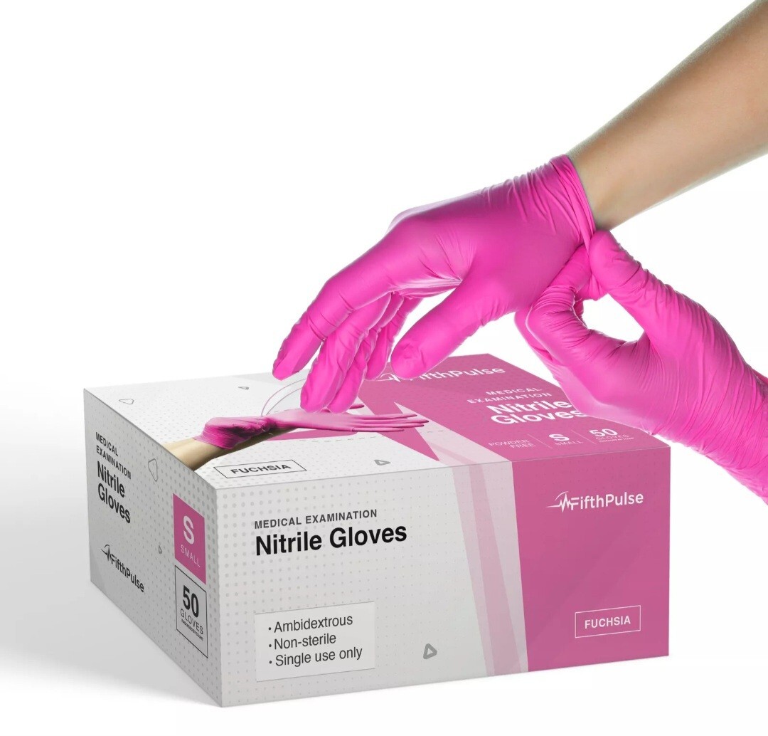 Fifth Pulse Nitrile Exam Latex Free & Powder Free Gloves – Fuchsia