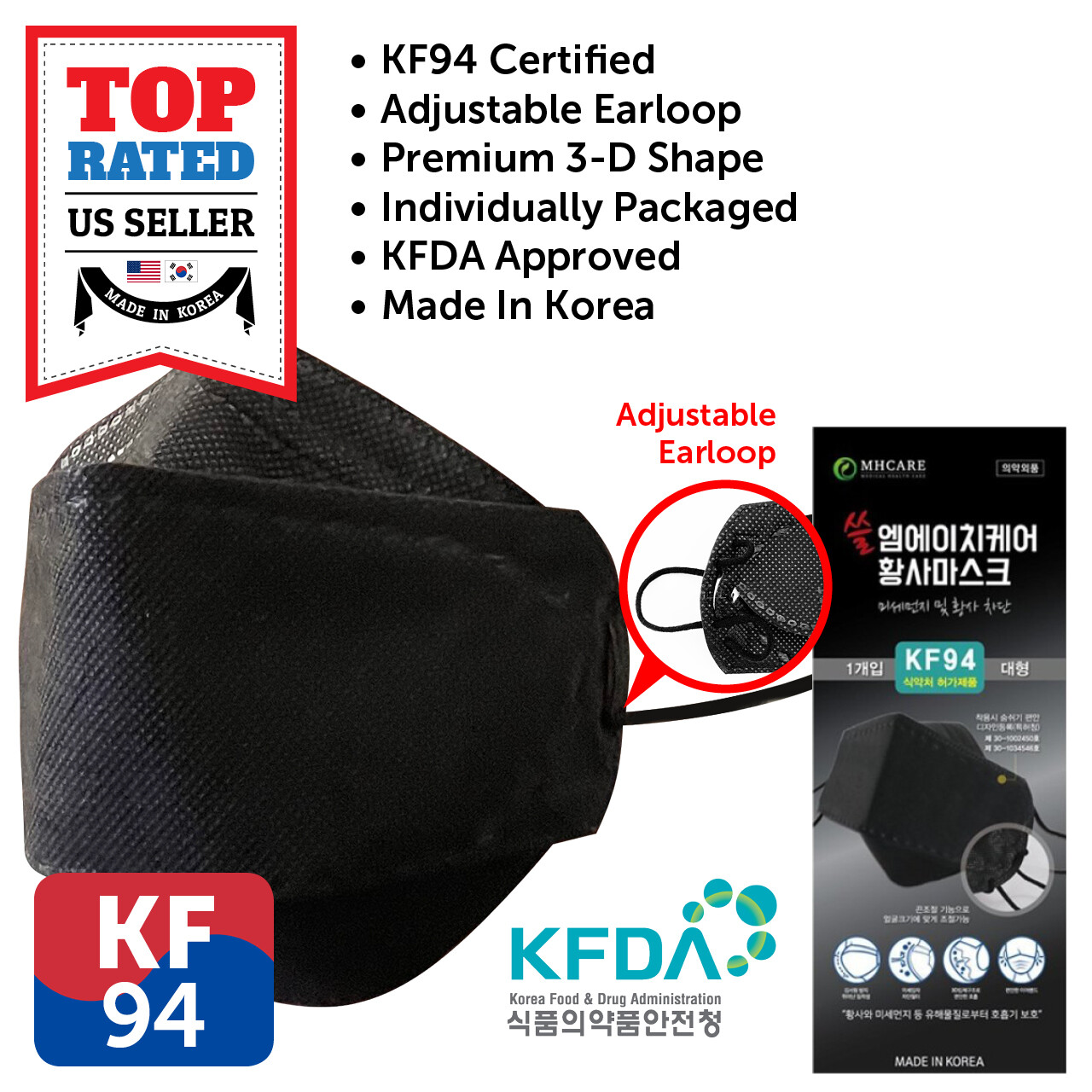 2-10 Individual Pack KF94 BLACK Face Mask Safety Protective Adult Made In Korea