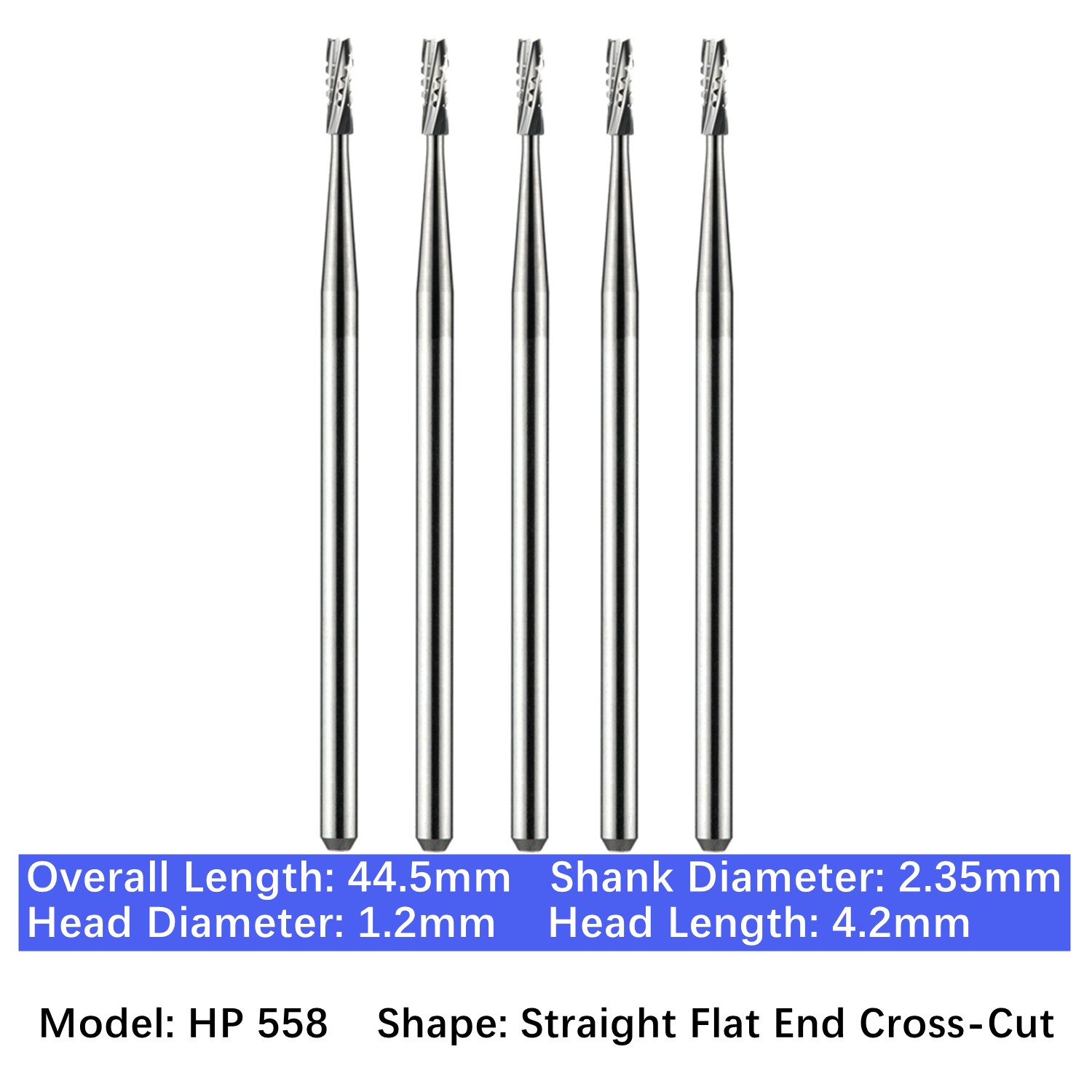 5/pk Vakker Dental Carbide Burs Long Straight HP Straight Fissure Burs Low Speed