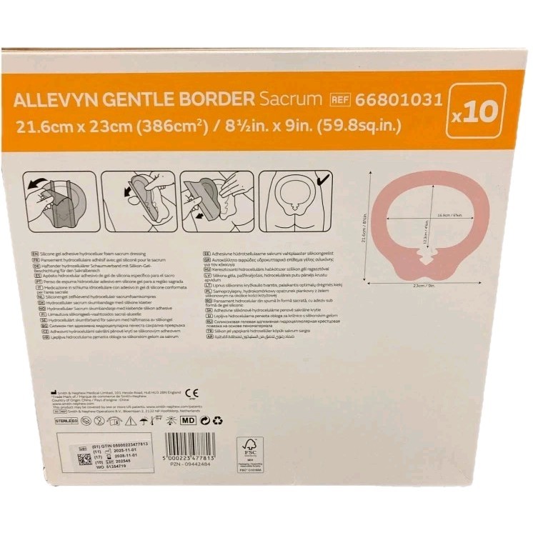 Allevyn 66801031 Gentle Border Sacrum Foam Dressing 8 1/2″ x 9″ Box of 10
