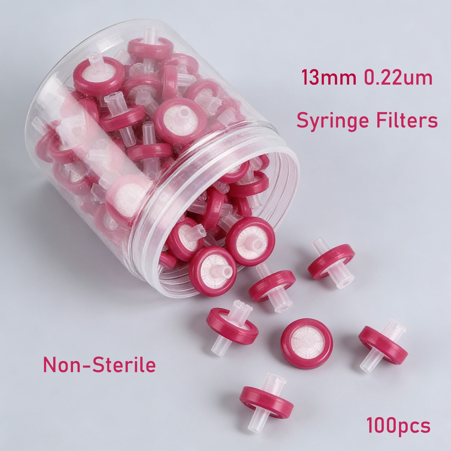 100Pcs PTFE Membrane Syringe Filter 13mm 0.22 Micron Chemistry Hydrophilic