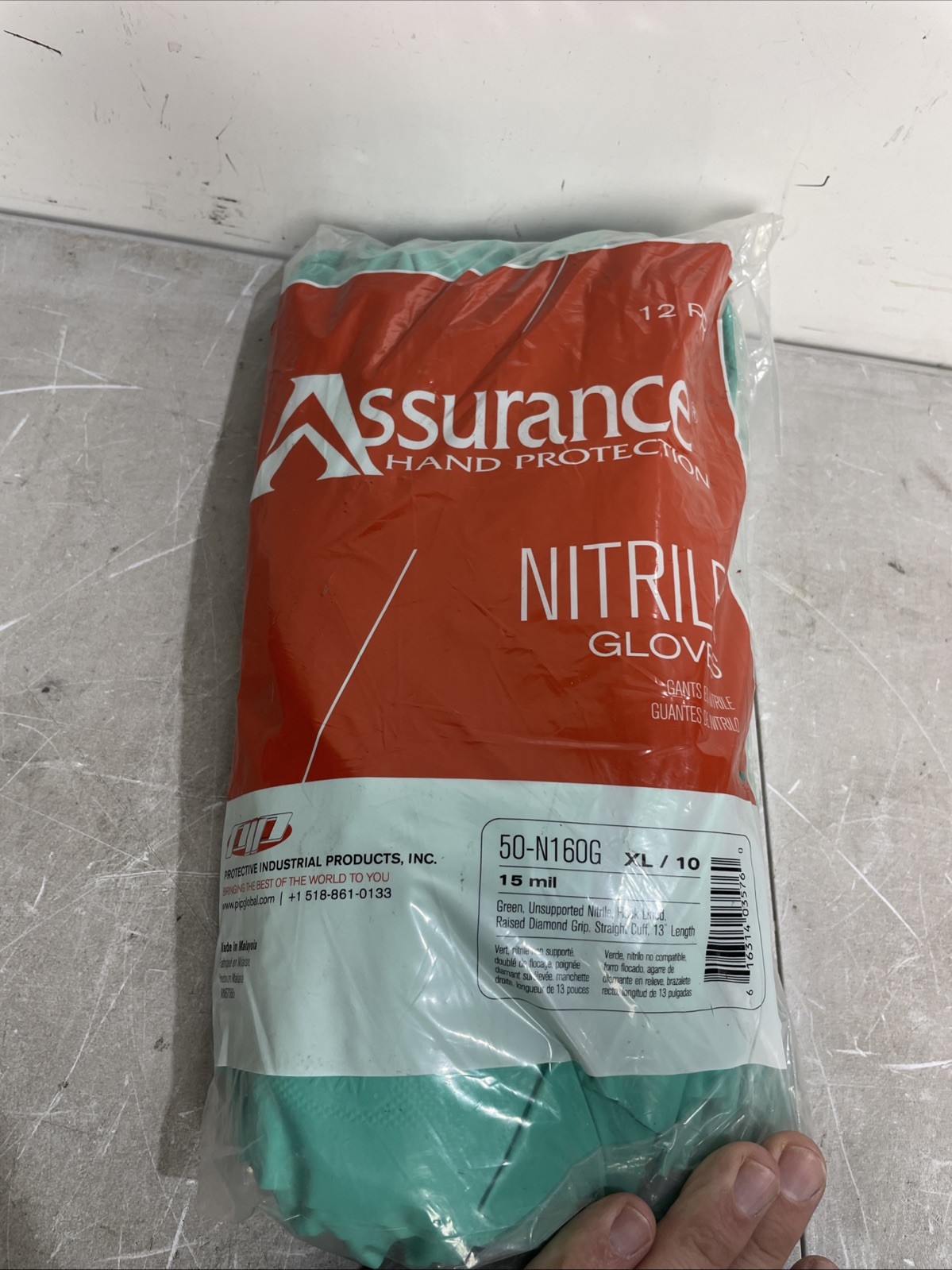 Assurance 50-N160G Unsupported Nitrile Flock Lined Extra Large Gloves Pack Of 12